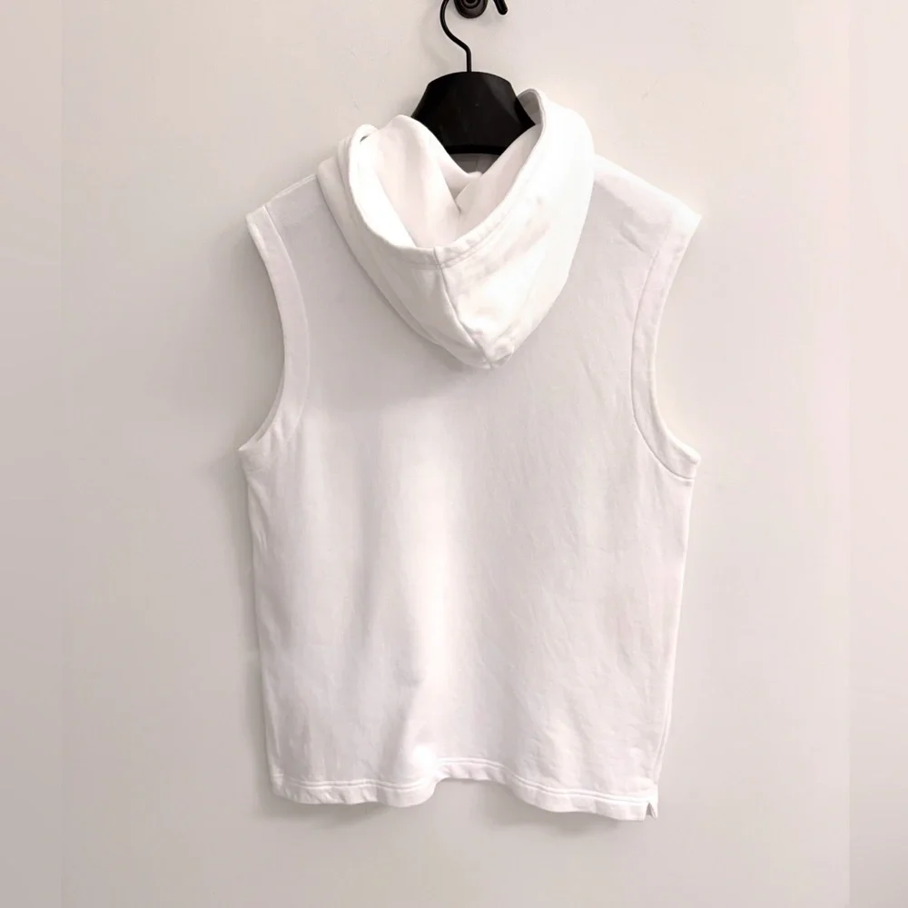 Authentic CHANEL 20P White Hoodie Sweatshirt with Black Graphic Logo Collage
